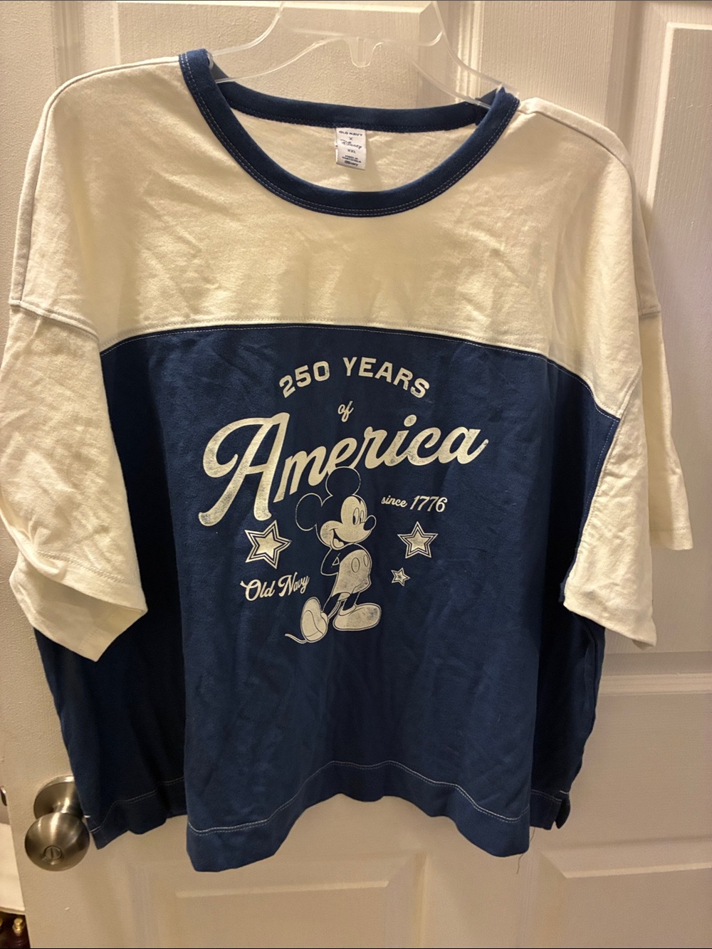Old Navy X Disney Cream and blue America' 250 year Graphic Tee-NWOT